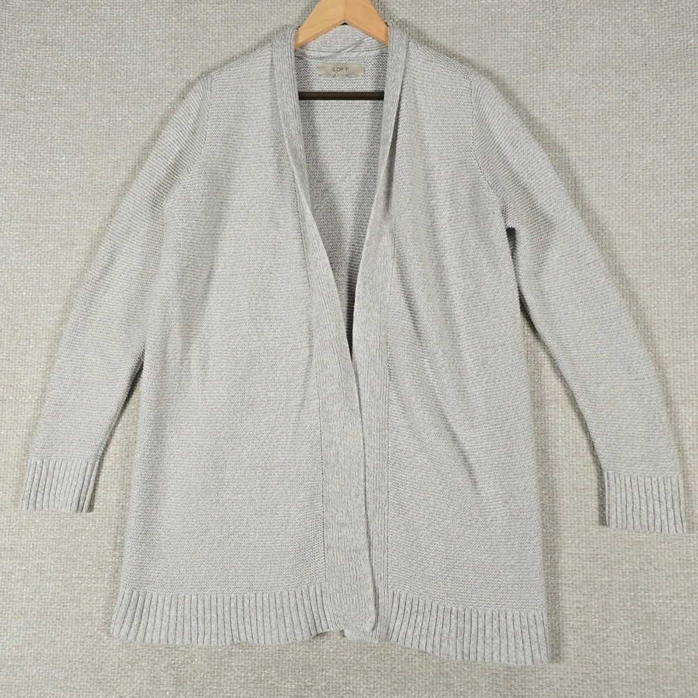 LOFT Womens Light Gray Textured Knit Open Front Cardigan Sweater Size Large
